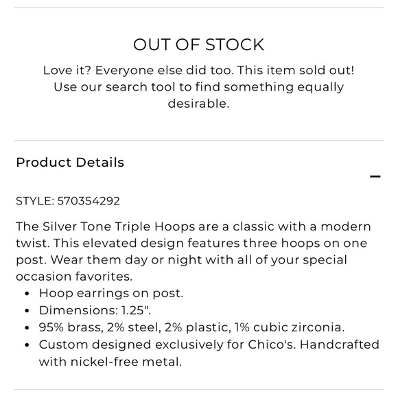 CHICO’S NWT Silver Tone Triple Hoops • Post Back Hoop Earrings - Picture 7 of 11